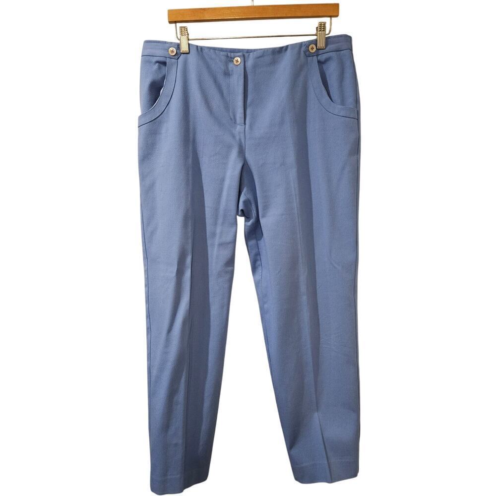 J. McLaughlin Cropped Pants Ankle Womens 12 Cyan Blue Textured Cotton Stretch
